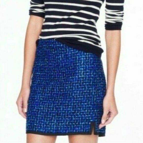 J. Crew Women’s Blue‎ Tweed Wool Blend Knit Mini Skirt Size 4 - Picture 1 of 7